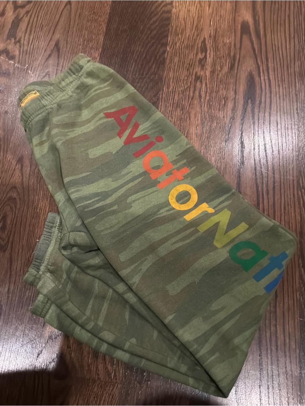 Aviator Nation Olive Green Camo Kids Sweatpants with Rainbow Patch - Picture 5 of 5